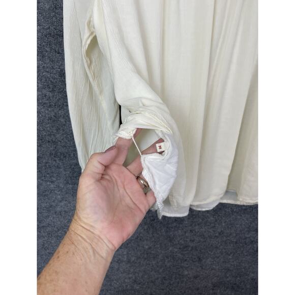 Chico's Blouse Women's Size 3 16/18 Cream Color Embroidered Beading Boho Lagon - Picture 8 of 10